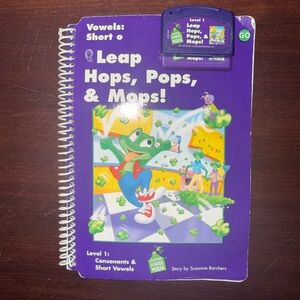 Used Leap Frog Level 1 Leap, Hops, Pops, & Mops Book & Game. Not Tested